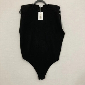 New DANIELLE BERNSTEIN by We Wore What Black Shoulder Pad Bodysuit Large
